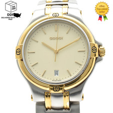 Vintage [ Near MINT ] GUCCI 9040M Cream Dial Gold Silver Quartz Men's 35mm Watch