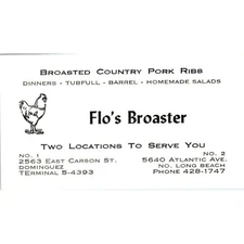 Flo's Broaster Restaurant Carson, Long Beach CA Vintage Business Card SD8-B7