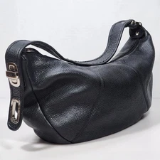 The Sak Black Pink Pebbled Leather Silver Hardware Shoulder Handbag Purse