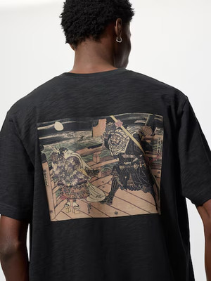 UNIQLO Boston Museum Ukiyo-e Heroes Musha-e Art T-Shirt BLACK Men NEW