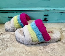 UGG Fluff Yeah Rainbow Pink  Blue Slide Slipper Sandals Big Kid Size 1