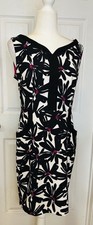 London Times Dress Sleeveless Floral Sheath Black Pink V-Neck Pockets Sz 8