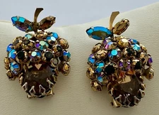 Schreiner Acorn Shaped Rhinestone Fur Clip Pair of 2 Unsigned AB Vintage