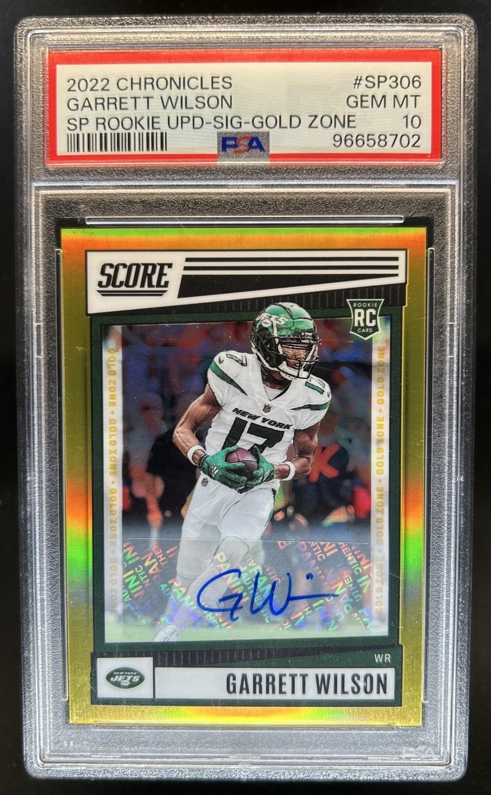 Garrett Wilson Panini Chronicles Score Premium Rookies Update #SP306 Signature-Gold Zone
