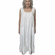Eileen West Queen Anne's Lace White Cotton Nightgown Large Cottagecore Prairie