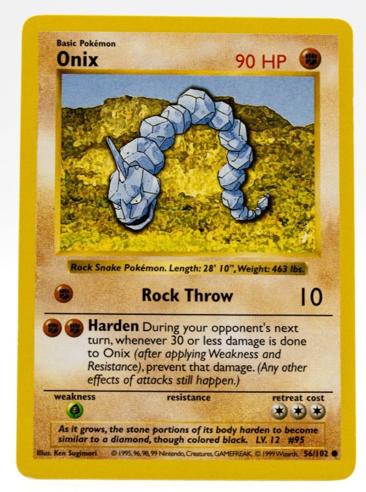 Onix Pokemon Base Set Shadowless 56/102 Non-Holo Near Mint