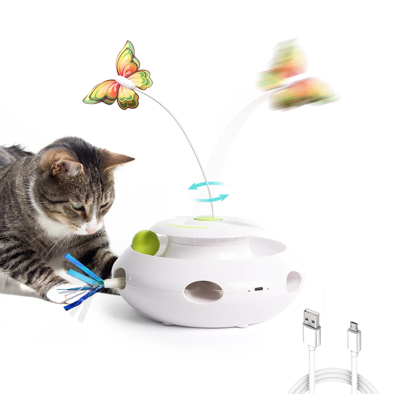 ALL FOR PAWS 3 in 1 Interactive Cat Butterfly Flutter Toy with Rolling Balls,