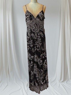 ECI New York Dress Sz Lg Maxi Vintage 90 s Y2K Burned Out Sheer Netting Stretch