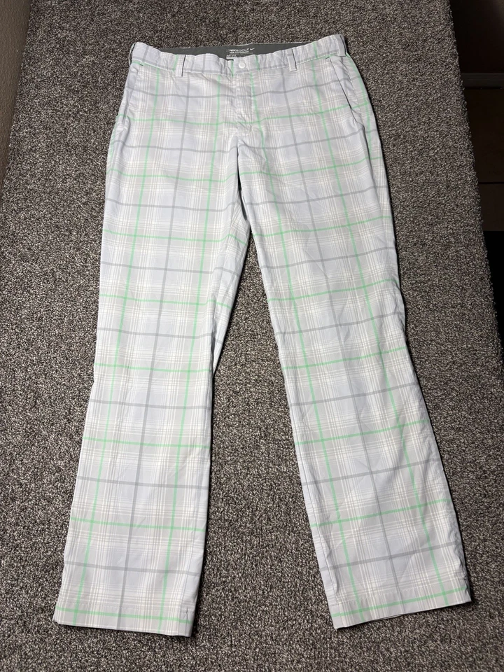 Nike Tour Performance Pants 34x32 Golf 509741 White Green Plaid Snap Zip - Image 2 of 4