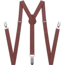 Suspenders for Men and Women Adjustable Elastic 1 inch Wide Leather Heavy Brown