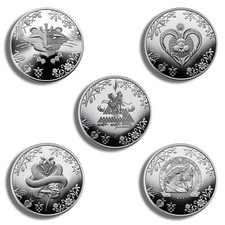 5er Set Ukraine NBU M&uuml;nzen &ndash; Jahr der Katze Hase, Schlange, Drache, Pferd, Tiger