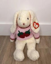 Bunny Rabbit Plush Classic 1991 W Strawberries Sweater White &Pink Ty  Curly