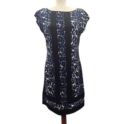 Donna Morgan Leopard Print Cap Sleeve Sheath Dress Blue Black White Size 4