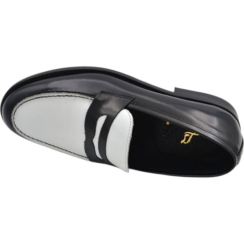 Scarpe mocassino uomo vera pelle abrasivata bicolore nero e bianco con bendina f - Foto 8 di 9