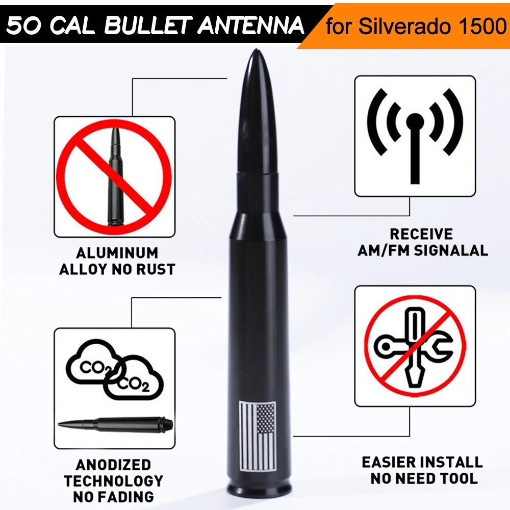 FLAG BULLET ANTENNA 50 CAL for CHEVROLET SILVERADO 1500/2500/3500/GMC SIERRA USA