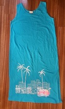 Cite VTG Maxi Dress Size XL Teal  Art to Wear Coastal City Scape  Lagenlook USA