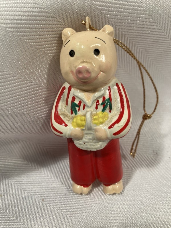Vintage Ceramic Pig Christmas Ornament 