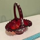 Fenton Vintage Glass Ruby Red Basket SIGNED