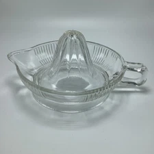 Vintage Clear Ribbed Glass Citrus Juicer Reamer with Pouring Spout and Handle