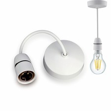 B22 Bayonet Pendant Light Fitting Ceiling Lamp Holder  6” Cord Pre-Wired White