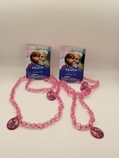 Disney Frozen Anna Elsa Pink Beaded Necklace Bracelet Jewelry Set Lot of 2