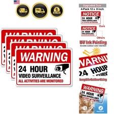 Video Surveillance Sign, 4-Pack 12"x 8" Security Camera Signs, Reflective and...