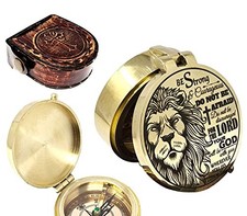 Brass Compass Engraved with Religious Joshua 1-9 - "Be Strong  Courageous"