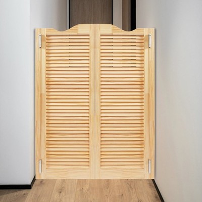 Wood Swinging Door Wall-mounted Double Half Cafe Doors Saloon Bar W/ Metal Hinge