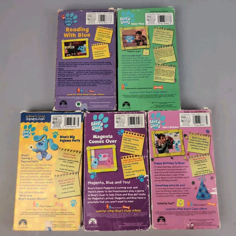 Blue's Clues VHS LOT Nick Jr - Reading With Blue Story Time Pajama Party Magenta - Image 2 of 4