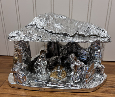 Nativity Stable Scene Holy Family Silver Toned Gold Accents Leonardo Brand