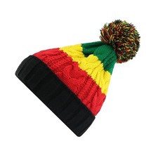 Unisex Jamaica Reggae Beanie Cuff with Pom Pom Long Rasta Slinky Cap Slouchy ...