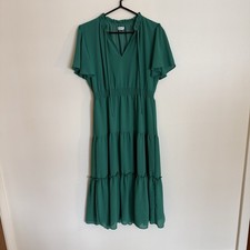 Women’s L Green Maxi Flowy Dress: Elegant V Neck Summer Spring fairy prairie 