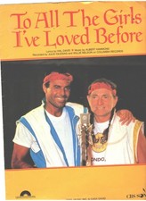 1984 WILLIE NELSON JULIO IGLESIAS TO ALL GIRLS I'VE LOVED BEFORE PVC SHEET MUSIC