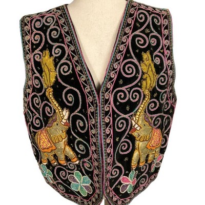 Elephant Velvet Women XL Black Gold Multi All Sequin Festival Boho Statement