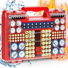 2025 Upgraded Large Battery Organizer Storage Case with Tester, Holds Red