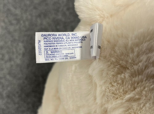Aurora Noah Bear 12" Plush Stuffed Animal Cream White Heart - Picture 4 of 4