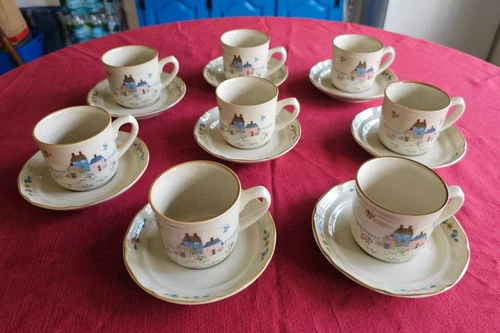 vintage Heartland COFFEE TEA CUPS & SAUCERS International China Stoneware Folk 