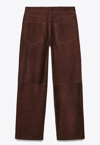 ZARA BNWT 2025. BROWN CHOCOLAT SUEDE LEATHER TROUSERS PANTS . 4720/502/700 - Imagen 7 de 9