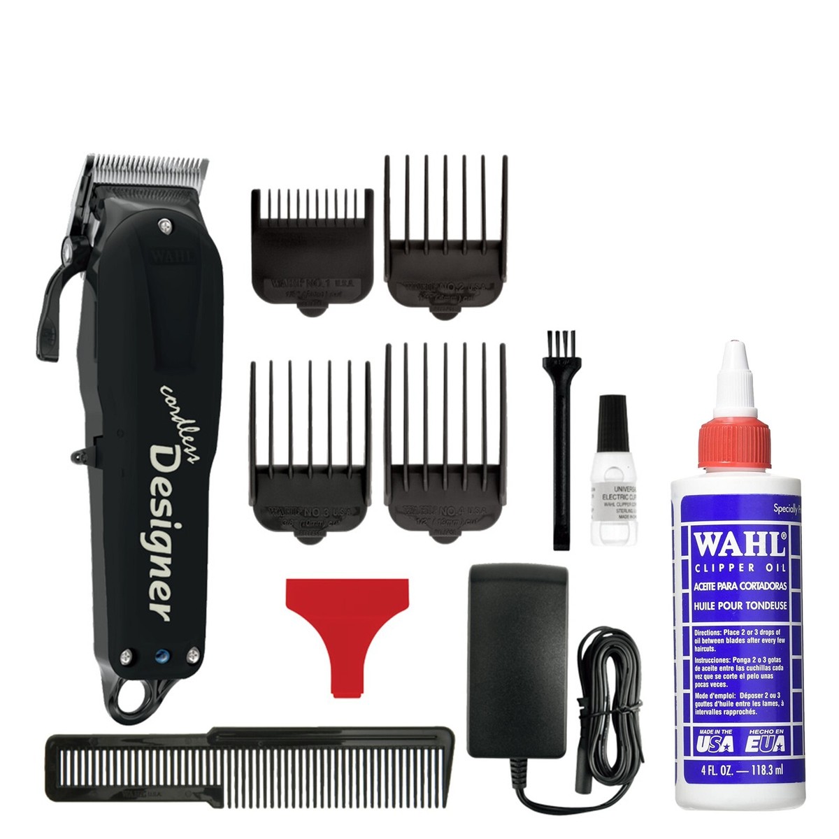 Wahl Cordless Designer Clipper - Black with Blade Oil 4 oz