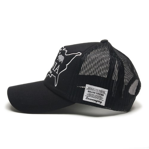Gorra de béisbol unisex para hombre y mujer de malla californiana gorra a presión sombreros de camionero todo negro - Imagen 4 de 8