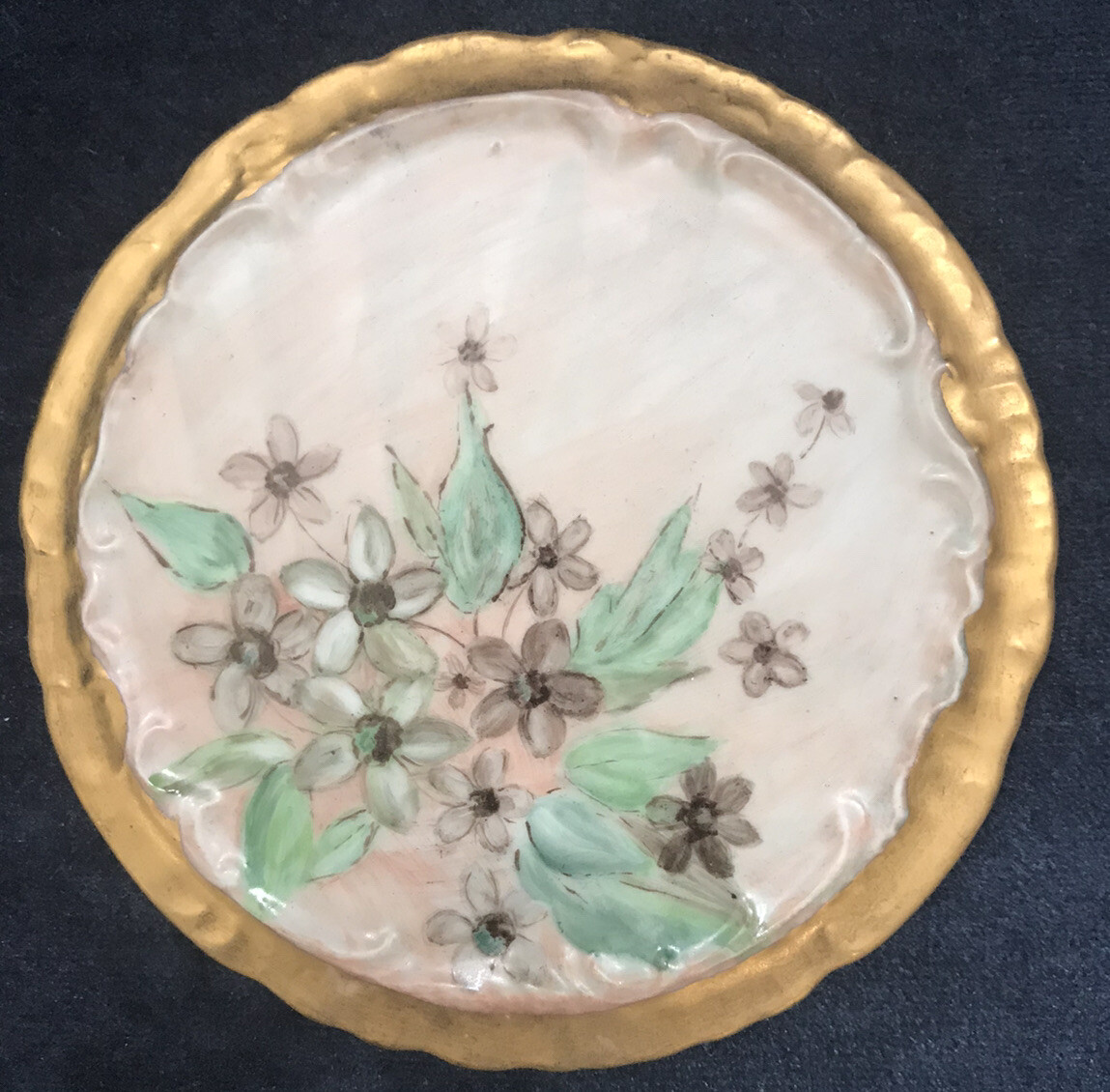 Vintage Porcelain Hot Plate / Tea Trivet Flowers Hand Painted Signed