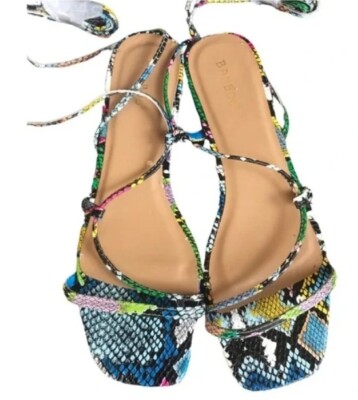 Bamboo Colorful Lace Up Faux Snakeskin Flat Sandals Sz 9