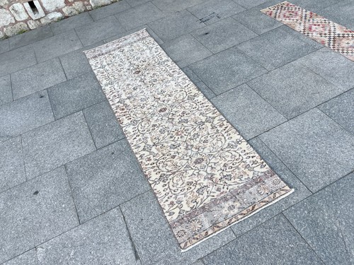 DISTRESSED VINTAGE MODERN HAND KNOTTED OUSHAK WOOL HANDMADE TURKISH RUNNER RUG - Picture 5 of 13