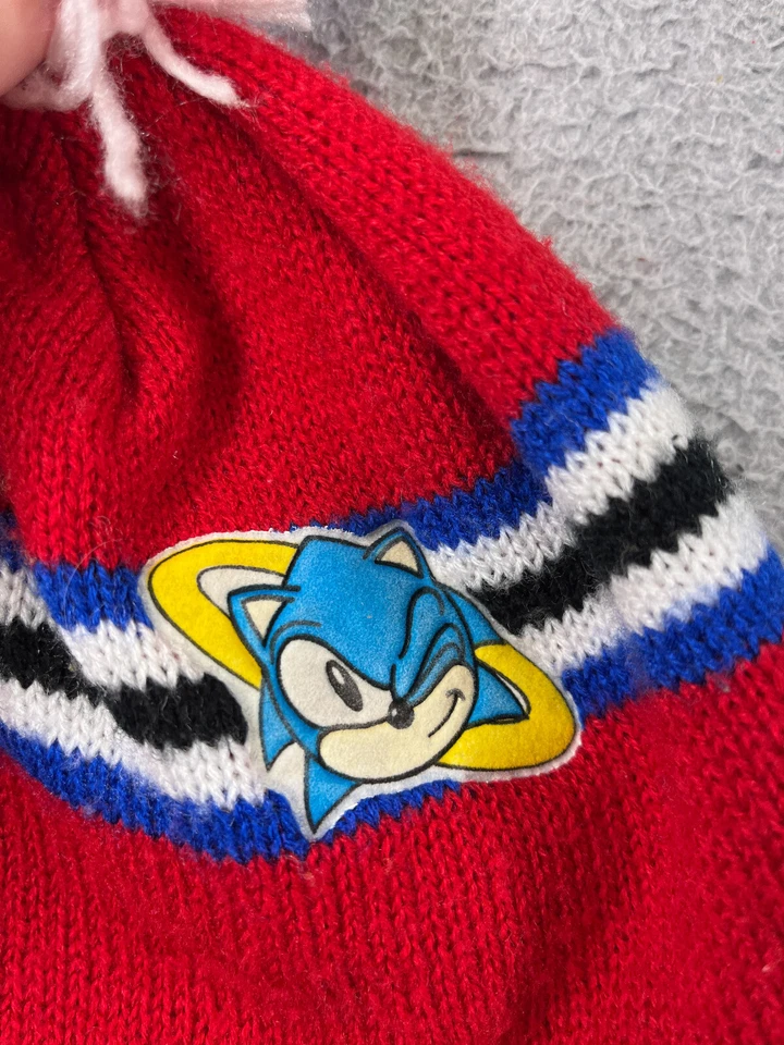 Sonic The HedgeHog Gorro Toque Juvenil Talla Única Rojo Azul Tejido SEGA Acrílico Pom Foto 2 de 4
