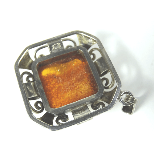 Antiker Georg Kramer Silber Anhänger mit Bernstein Silver Amber Pendant 1930s - Bild 5 von 7