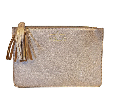 Hollis Jet Setter Rose Gold Cosmetic Bag Pebbled Zips with Tassel 9'' x 6