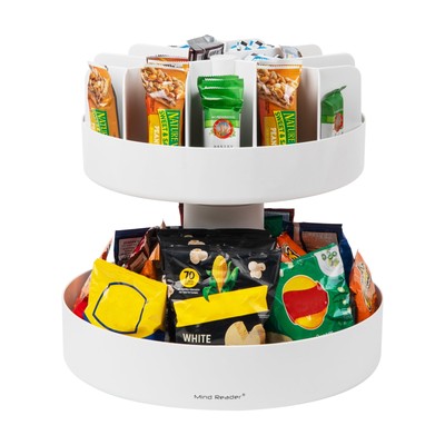 Mind Reader 2-Tier Lazy Susan Granola Bar and Snack Organizer, Plastic, White