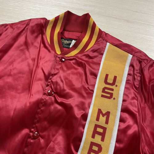 Vintage Swingster US Marines USMC Satin Bomber Jacket L Made in USA 80s 90s - Picture 2 of 9