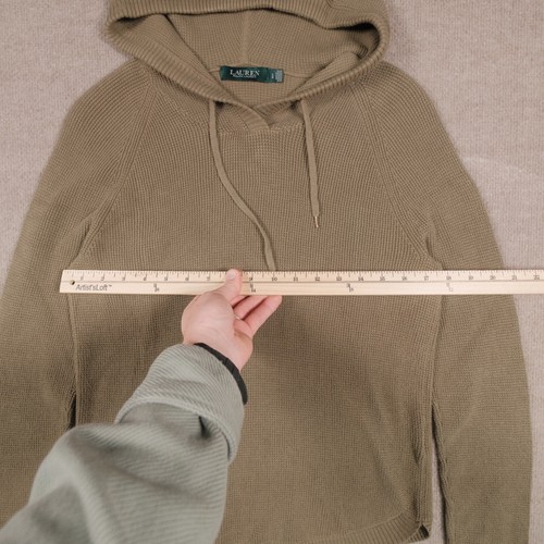 Maglione donna Lauren Ralph Lauren LRL grande con cappuccio maglia waffle verde pullover - Foto 9 di 21