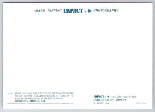 Kalifornien San Francisco Skyline helle Lichter Vintage Postkarte Continental - Bild 2 von 2